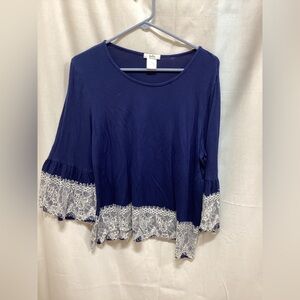 Belldini Navy Top with White Lace Accents